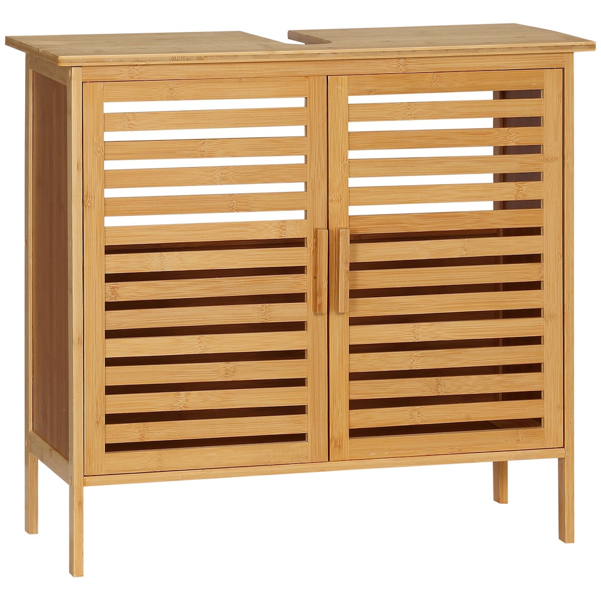 kleankin mueble bajo del lavabo de bambú con 2 puertas armario debajo lavabo de pie armario de baño de suelo 66x29x61,5 cm natural