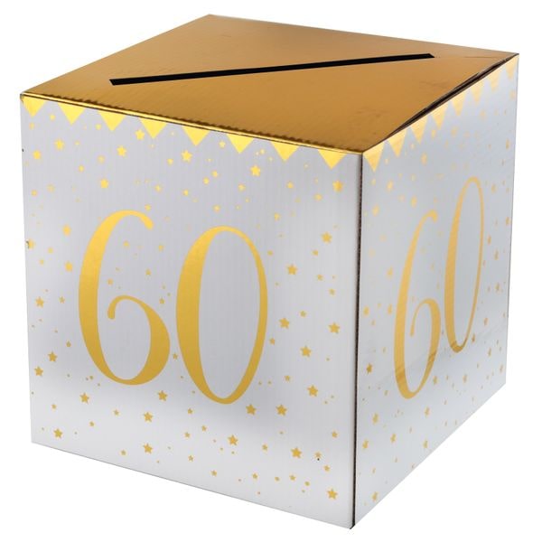 60. Geburtstag Geldbox Spardose Zahl 60 gold weiß metallic