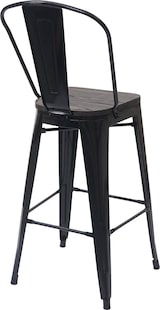 thumbnail of 4er-Set Barhocker HWC-A73 inkl. Holz-Sitzfläche, Barstuhl Tresenhocker mit Lehne, Metall Industriedesign ~ schwarz