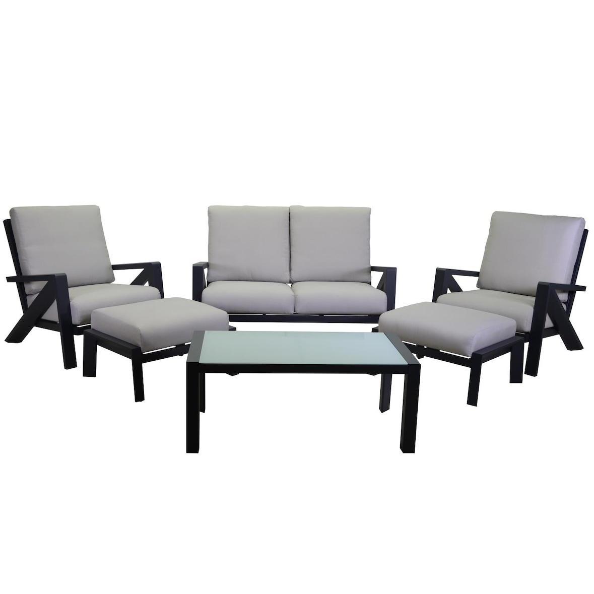 Vacchetti Salotto alluminio Miller 2 posti antracite c/cuscini grigio chiaro 6 pezzi