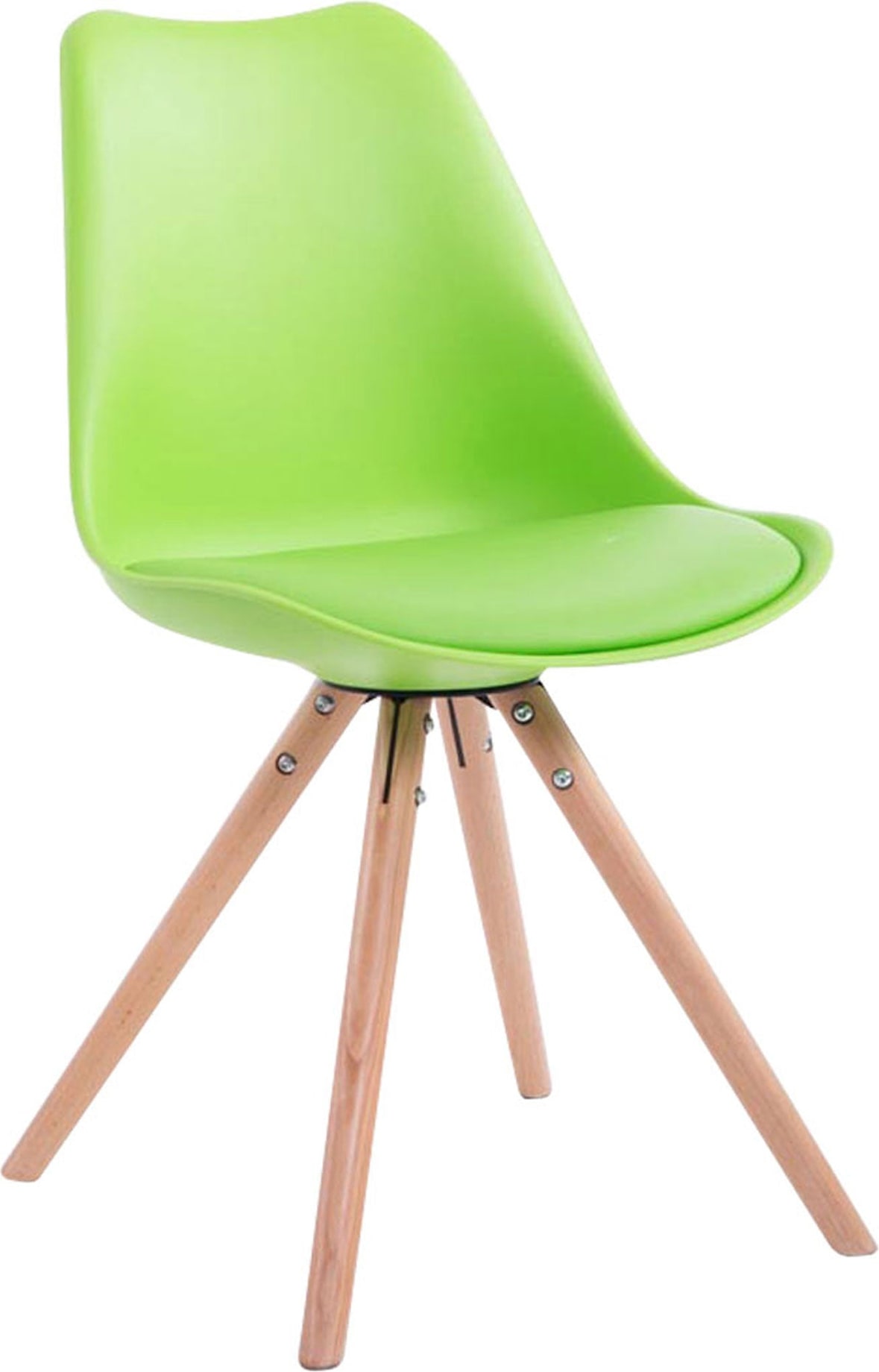 Décoshop26 -Skandinavischer Esszimmerstuhl aus grünem Kunststoff und PVC mit runden hellen Holzbeinen 10_0008732