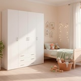 thumbnail of Armadio Guardaroba Con 4 Ante E 3 Cassetti Design Moderno Ampio Vano Con Barra Appendiabiti e Ripiani Salvaspazio Abiti 154 x 49.5 x 200.4 Cm Bianco