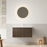 thumbnail of Wandmontierter Badezimmer-Waschtisch 42×80×46 cm mit integriertem Keramik-Waschbecken in Weiß und brauner Eichenholzmaserung