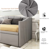 thumbnail of Ausziehbett 90x200 cm, erweiterbar auf 180x200 cm mit Lattenrost – Vielseitiges Polsterschlafsofa in Grau mit Samtbezug