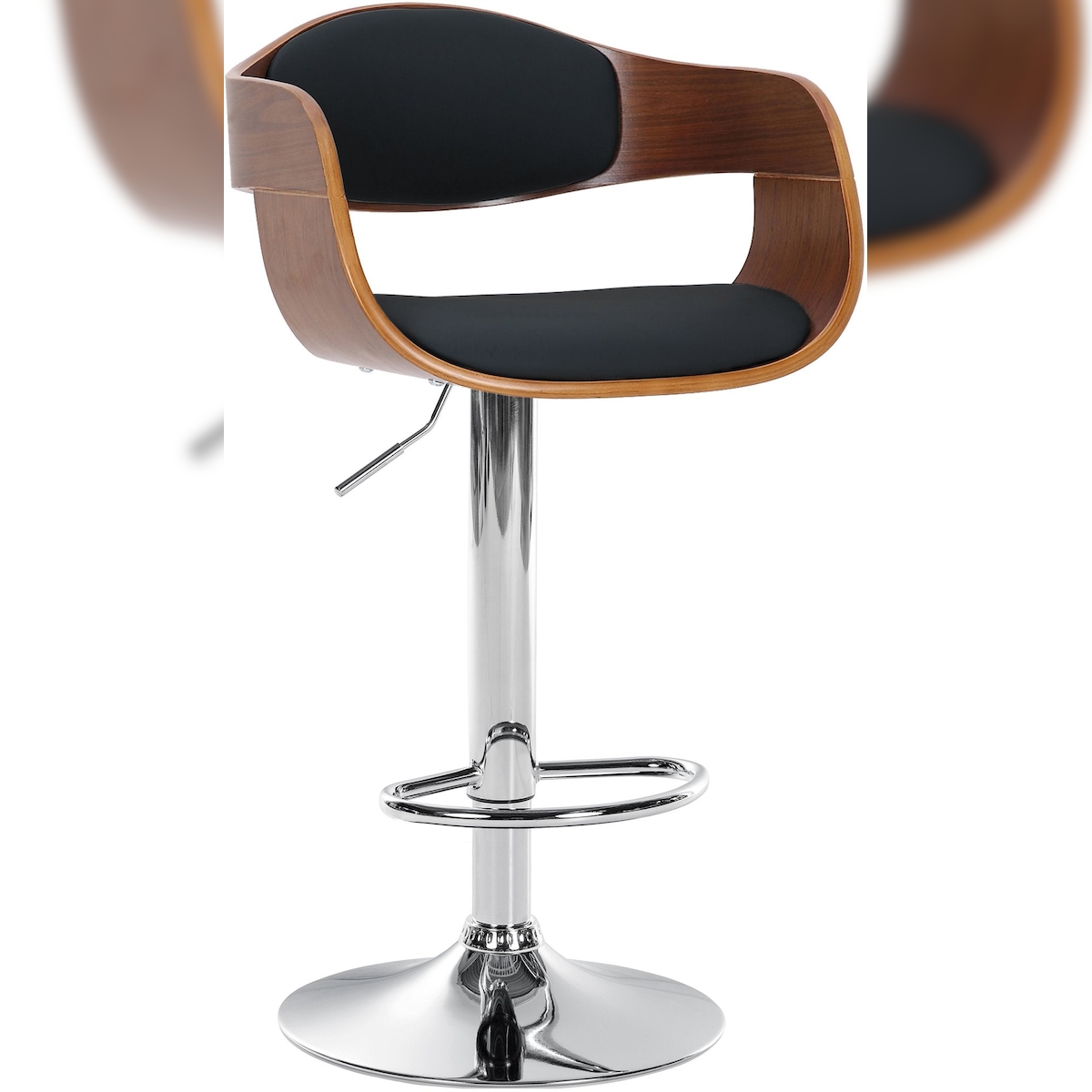 Décoshop26 - Barhocker x1 skandinavisches Design Gestell aus schwarzem PVC und Walnussholz Beine aus verchromtem Metall 10_0005042