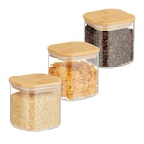 thumbnail of Relaxdays Vorratsgläser mit Bambusdeckel, 3er Set, eckige Vorratsdosen aus Glas, 600 ml, luftdicht, transparent/natur