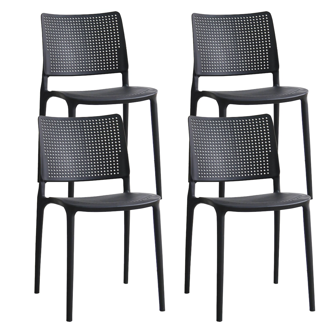 Set van 4 zwarte kunststof terrasstoelen