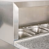 thumbnail of Romux® Saladette und Pizzatisch 2 Türen 2 Schubladen 136x70 cm für 8 GN 1/6 Behälter mit Marmorplatte und Stahlhaube | Kühltisch