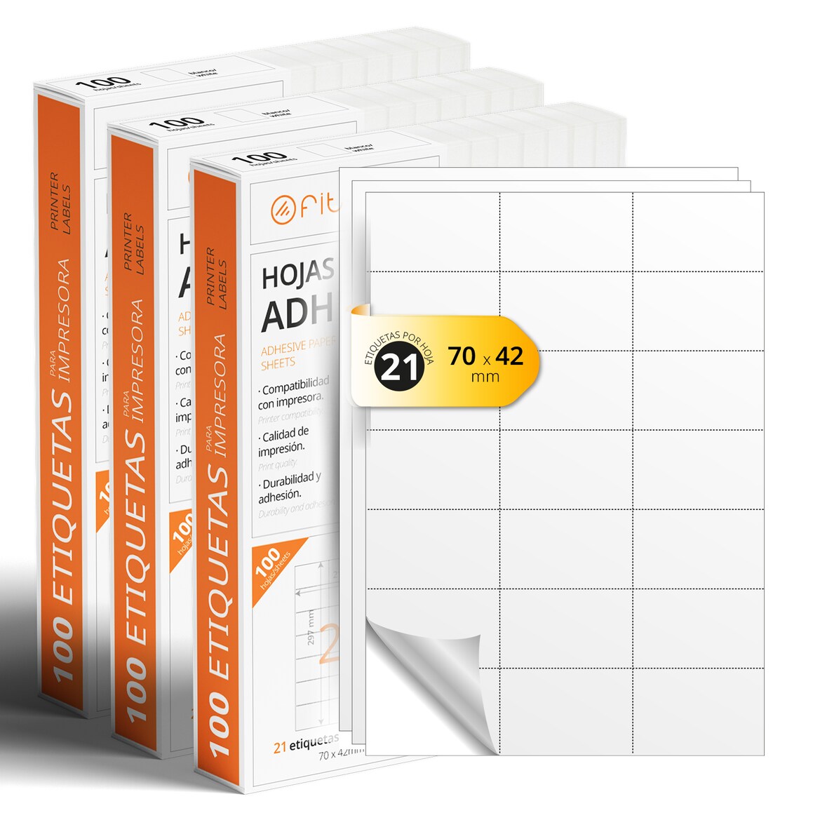 Folios A4 de Etiquetas Adhesivas Blancas, Crea tus Pegatinas Personalizadas, Etiqueta Adhesiva para Imprimir - Ofituria (21 por hoja, 300h)