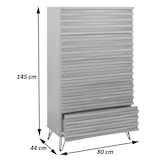 thumbnail of Cómoda HWC-M49, armário de tábua alta, design 3D 5 gavetas MDF metal 145x80x44cm ~ natural