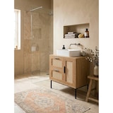 thumbnail of Waschbeckenunterschrank Eiche-Optik 60x60x40 cm mit Tür und Schubladen, Badezimmerschrank mit Rattangeflecht, Unterschrank Stehend, Badschrank