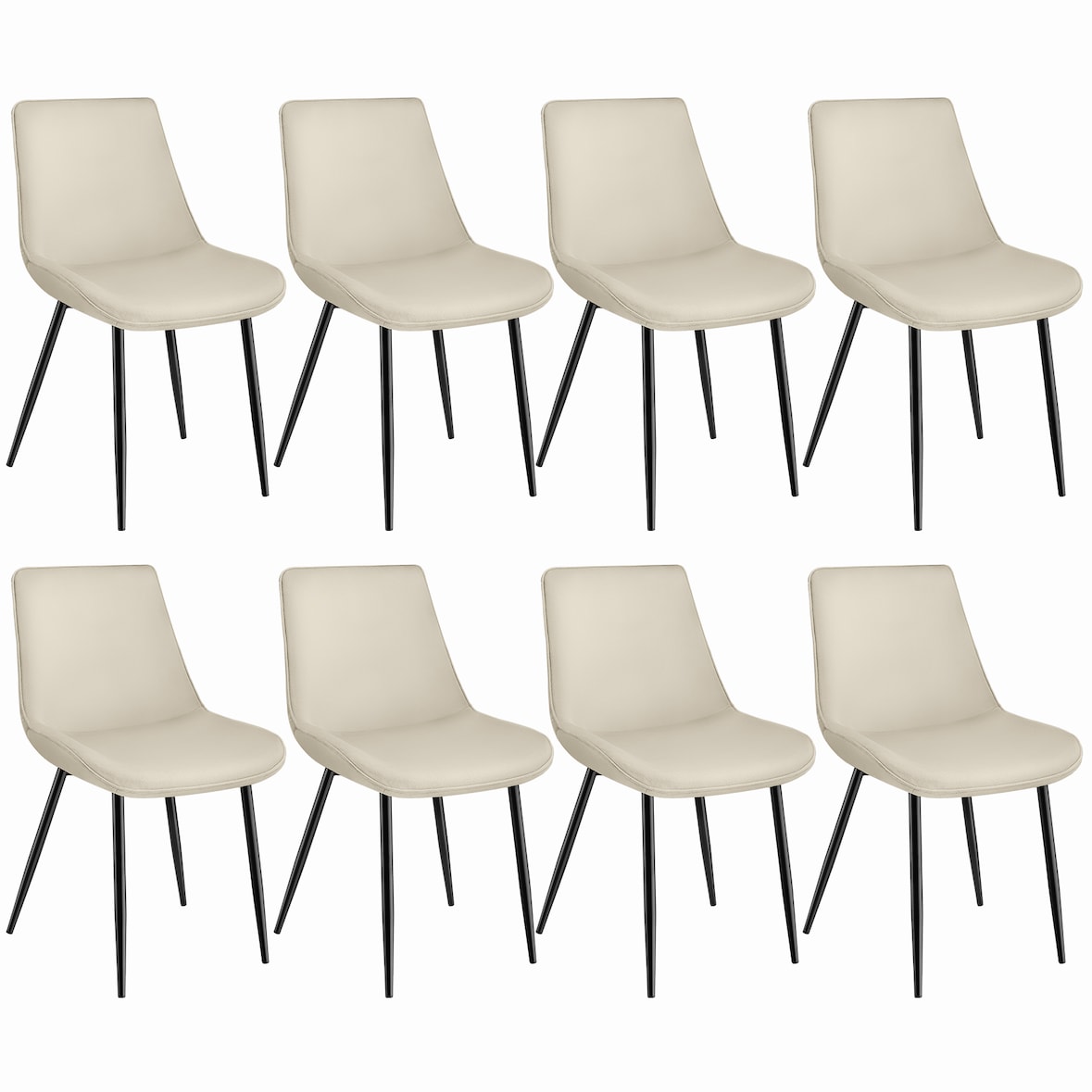tectake Lot de 8 chaises Rembourrées aspect velours assise Ergonomique crème - 404941
