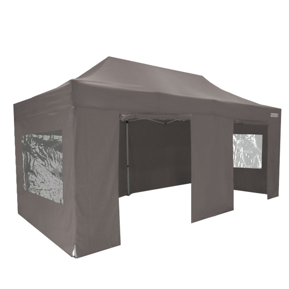 Tente pliante 3x6m pack fenêtres - 6 murs - acier 45mm/polyester 380g Norme M2 - taupe - FRANCE-BARNUMS