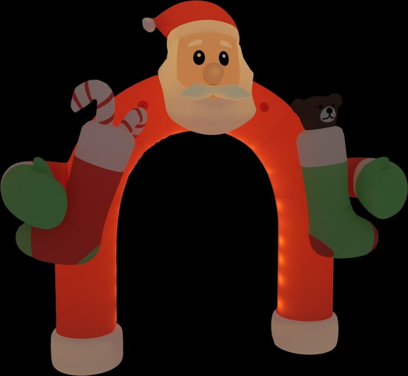 Aufblasbarer Weihnachtsmann-Torway mit Weihnachtssocken.