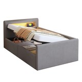 thumbnail of Polsterbett 90x200 mit LED-Licht und Stauraum, Hellgrau, hydraulischer Bettkasten, Lattenrost inklusive – modernes Kinderbett