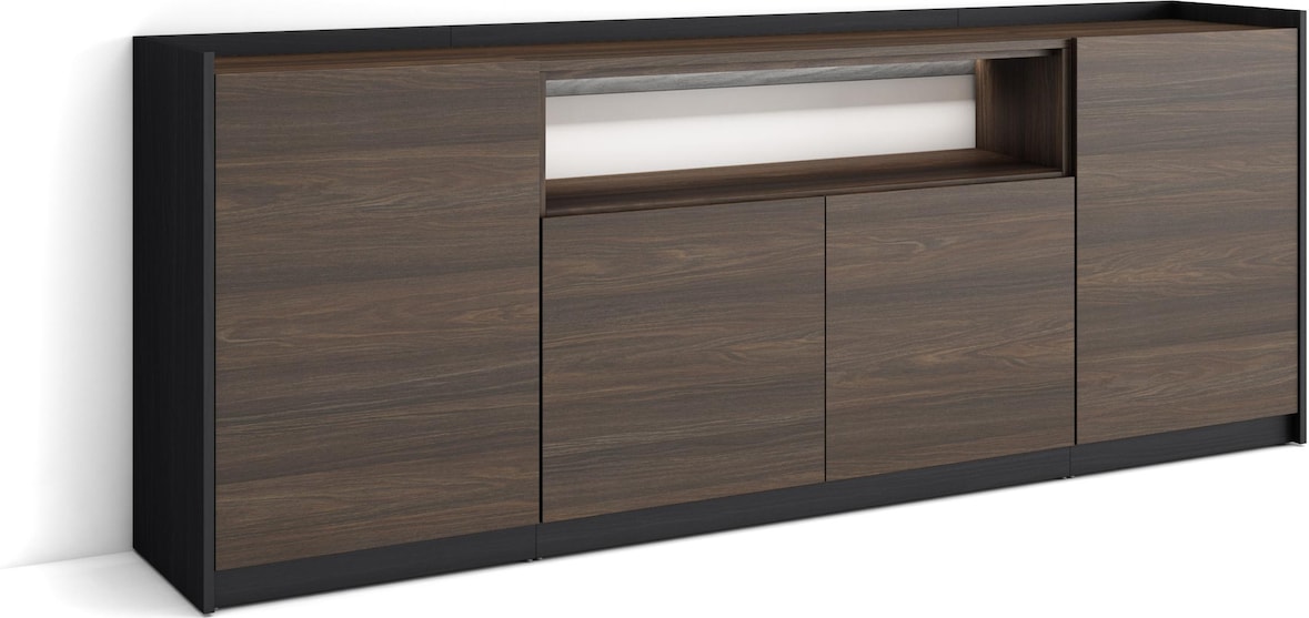 Credenza, Mobile, Cucina, 207x80x37 cm, 4 Porte, LED, Rovere scuro e ...