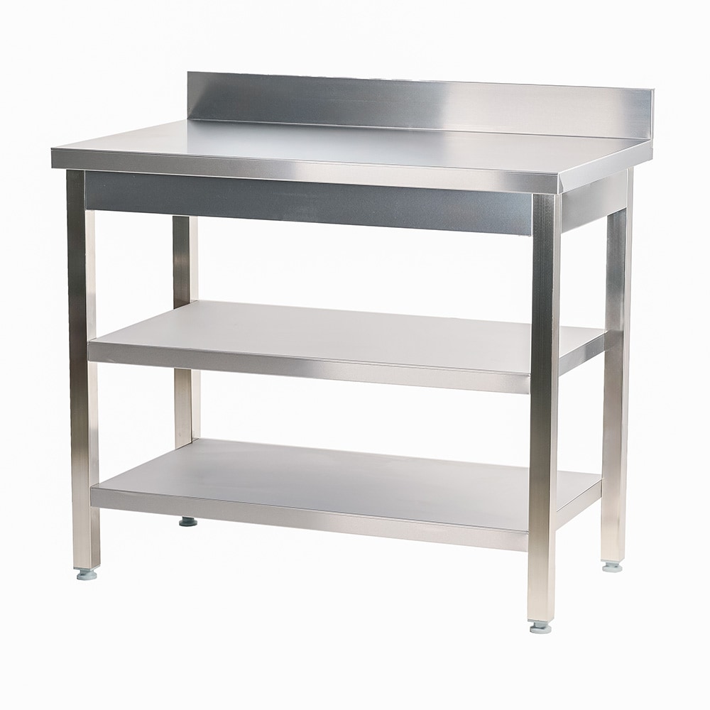 Romux® Edelstahltisch für Gastronomie zur Wandmontage mit 2 Regalböden 1600x700x850 mm Zerlegbar | Arbeitstisch aus Edelstahl Korrosionsbeständig