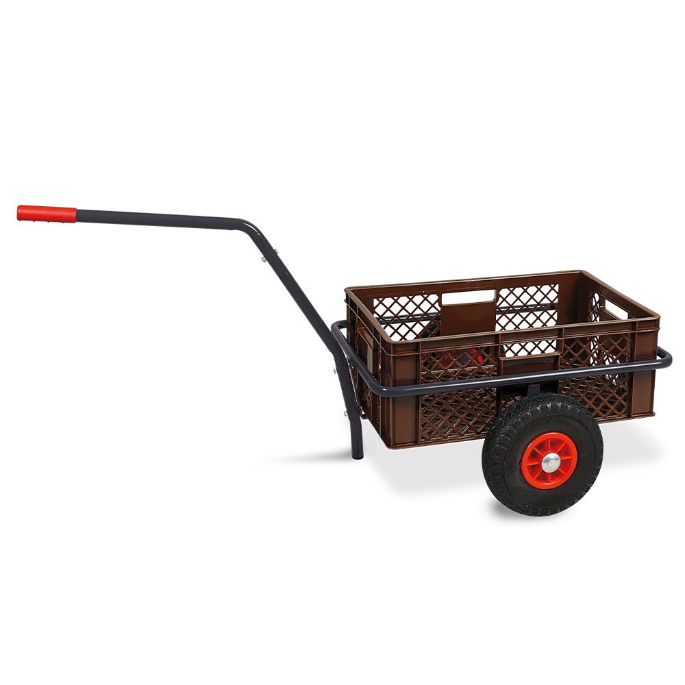 Robuster Handwagen in anthrazit, belastbar bis zu 200 kg, mit 24 cm hohem Korb in braun