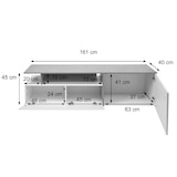 thumbnail of TV rack HWC-L34, mesa baja TV aparador TV mueble con cajones, madera 45x161x40cm compartimento de almacenamiento, aspecto de hormigón blanco