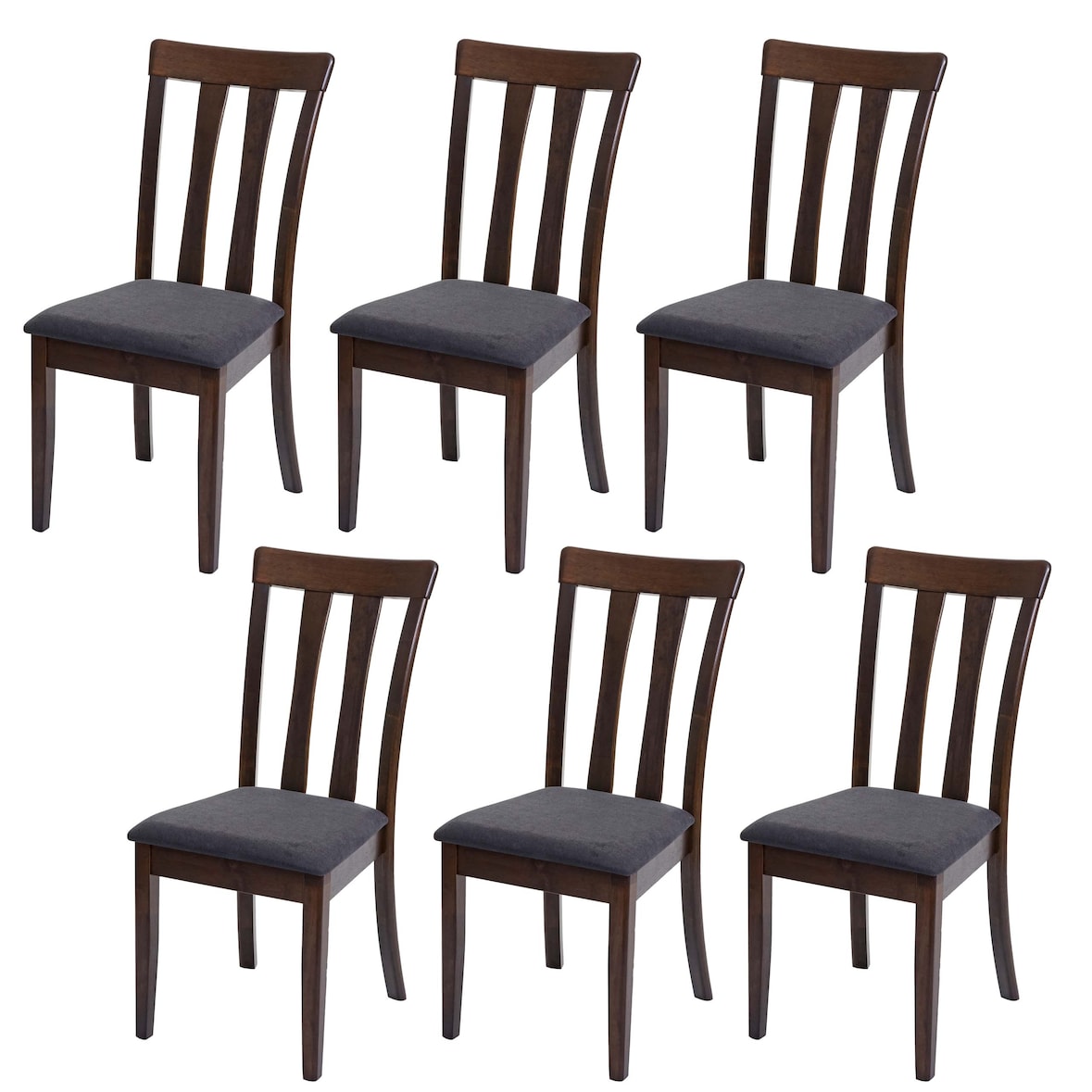 Set van 6 eetkamerstoelen HWC-G46, keukenstoel stoel, stof/textiel massief hout ~ donker frame, donkergrijs