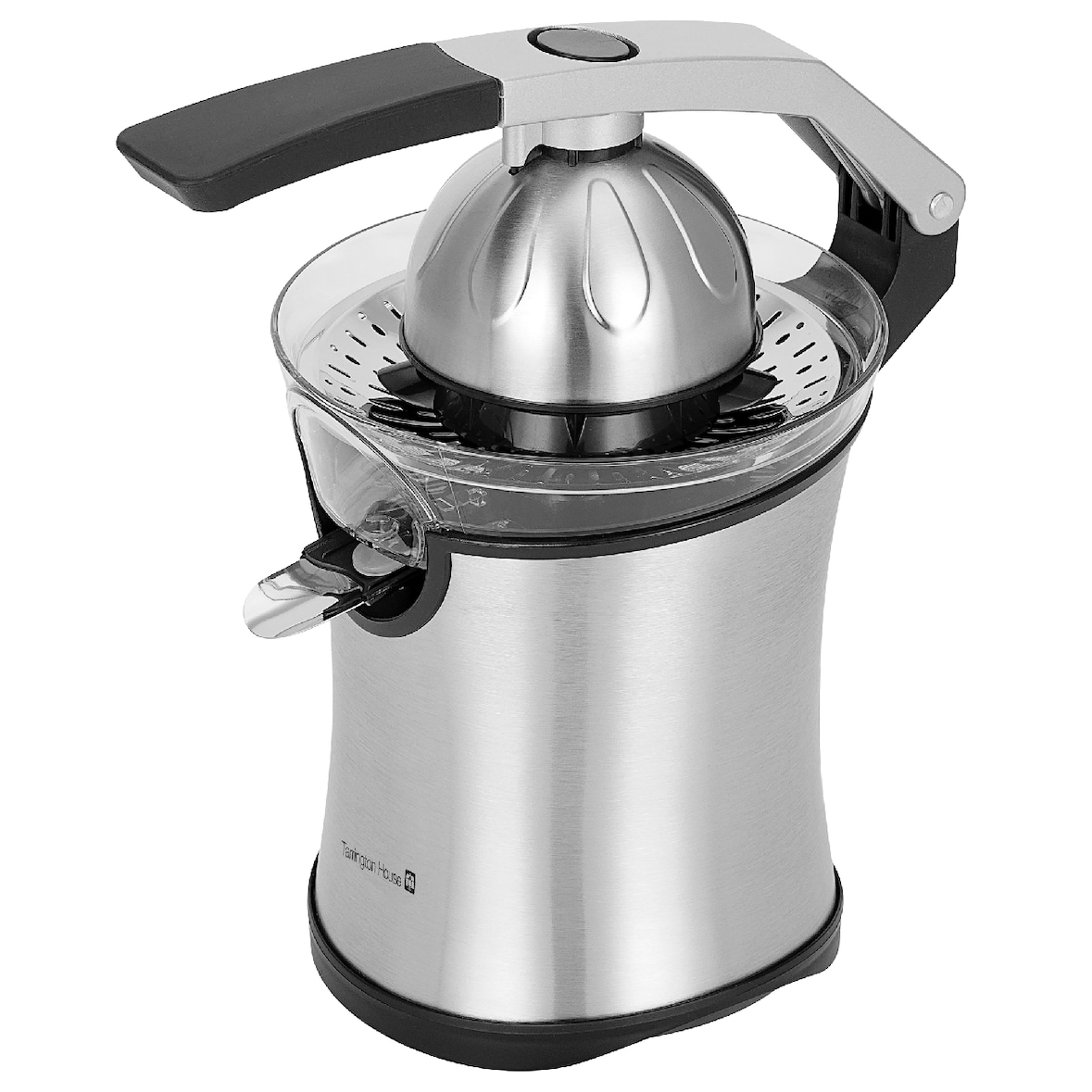 Tarrington House exprimidor de cítricos eléctrico CJ1621S , acero inox/plástico, 17.2x26.3x28.9cm, 600 ml, antigoteo, 2 conos reemplazables, plateado