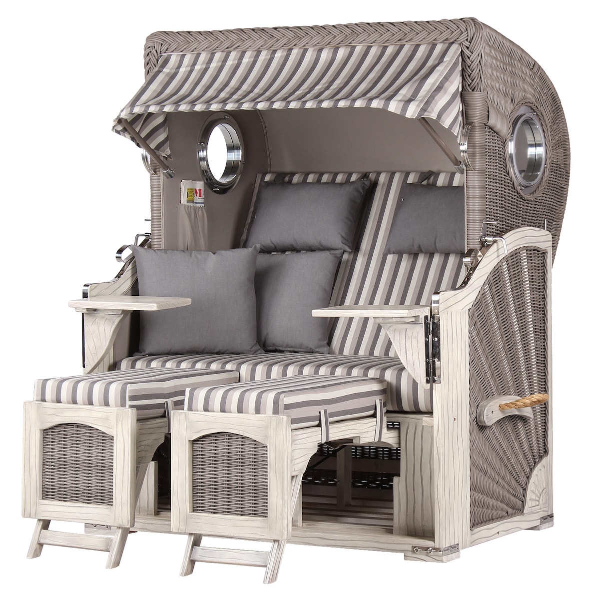 Strandkorb - bene living - Ammersee Mahagoni Bullauge washed grey - PE Koboo grey - Modell 545