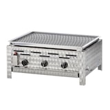 thumbnail of Gastrobräter, 3 Brenner je 4,5 kW, mit Lavasteineinsatz u. Grillrost, B 650 x T 530 x H 270 mm, inkl. Gewerbedruckregler u. Schlauchbruchsicherung