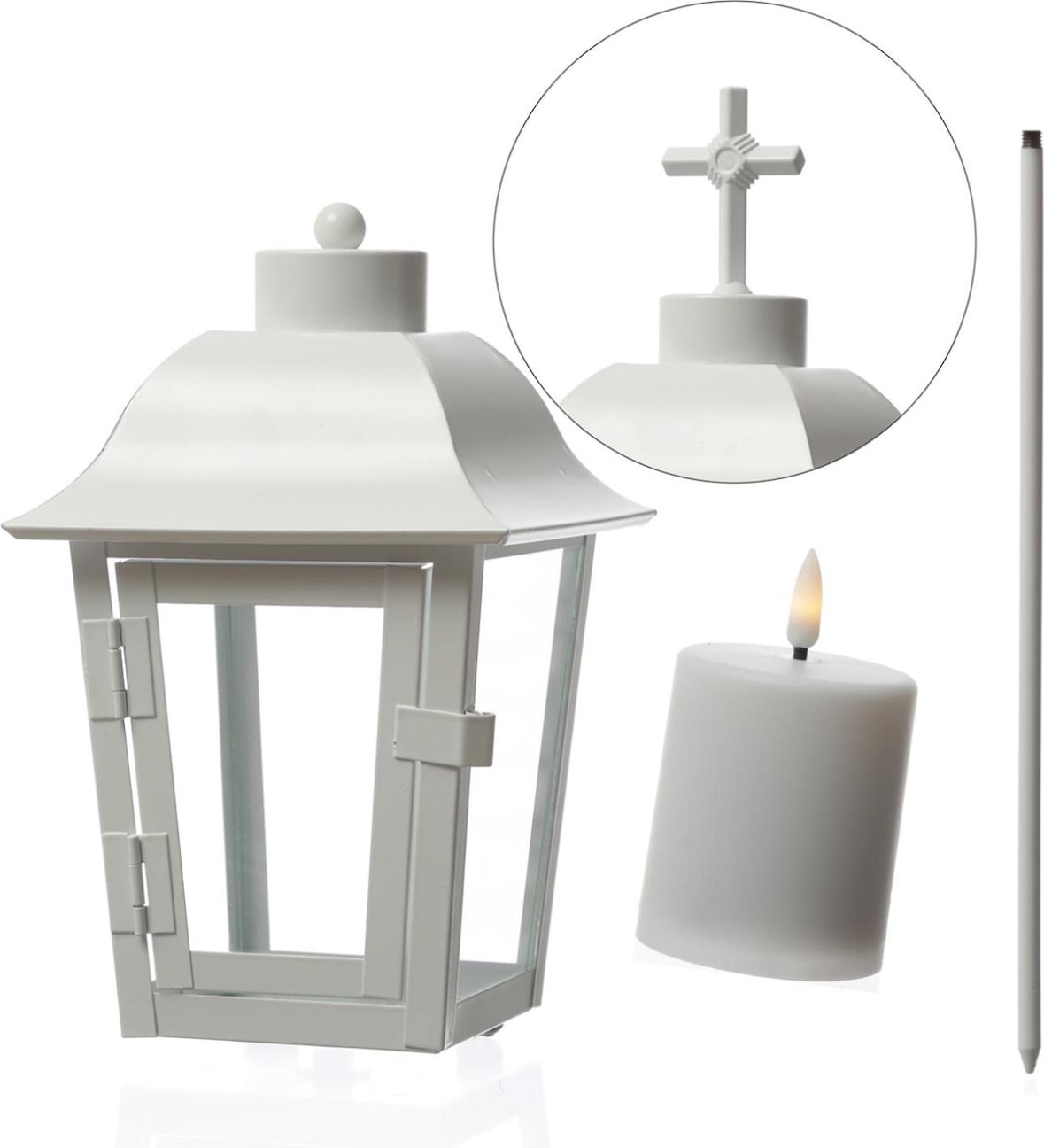 Laterne mit Mini LED Kerze mit 2 wechselbaren Spitzen und Erdspieß