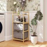 thumbnail of Wäschekorb Bambus Wäscheregal Naturholz 44x34x96 cm mit 2 Stoffkörben 2 Ablagen, Wäschesammler 35 L, herausziehbar und pflegeleicht