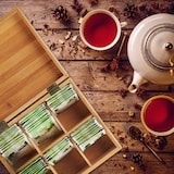 thumbnail of Relaxdays Teebox Bambus, 6 Fächer, 72 Teebeutel, Teedose mit Klappdeckel, Aromaschutz, HxBxT 9,5 x 22 x 18,5 cm, natur