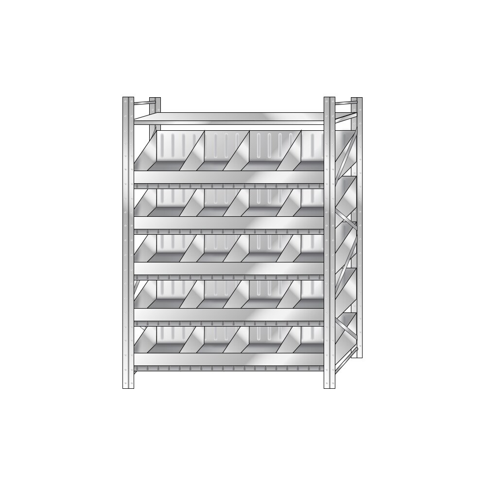 Schüttgutregal, Stecksystem, verzinkt, HxBxT 2000 x 1290 x 525 mm, 5 Ebenen, 20 Schüttfächer