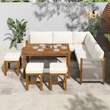 thumbnail of Merax Gartenlounge-Set für 8 Personen, Gartenmöbel Sitzgruppe(7-tlg), mit Seilgeflecht, Akazie, Beige+Natur