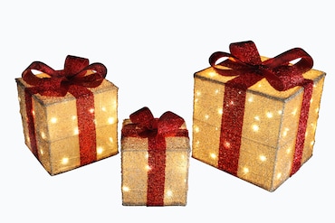 Tarrington House Set di 3 regali di Natale a LED, metallo, 20/24/32 cm, 80 LED, 1.4 W, bianco caldo