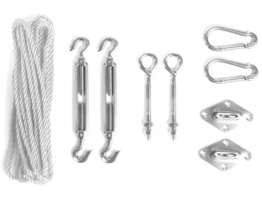 Kit de fixação, 2 tensionadores, 2 picos de parafusos, 2 pontes em platina, 2 lanchonetes, corda de nylon