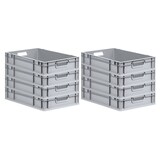 thumbnail of PROREGAL 8x Eurobox NextGen Grip mit Scharnierdeckel & gelben Verschlüssen | HxBxT 12x40x60cm | 23 Liter | Griffe offen | Glatter Boden