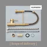 thumbnail of KLARWERK® Bernd | Gastronomie Küchenarmatur Gold gebürstet mit Feder | Edelstahl Wasserhahn Küche | Mischbatterie 360° drehbar |Hochdruck 2 Anschlüsse