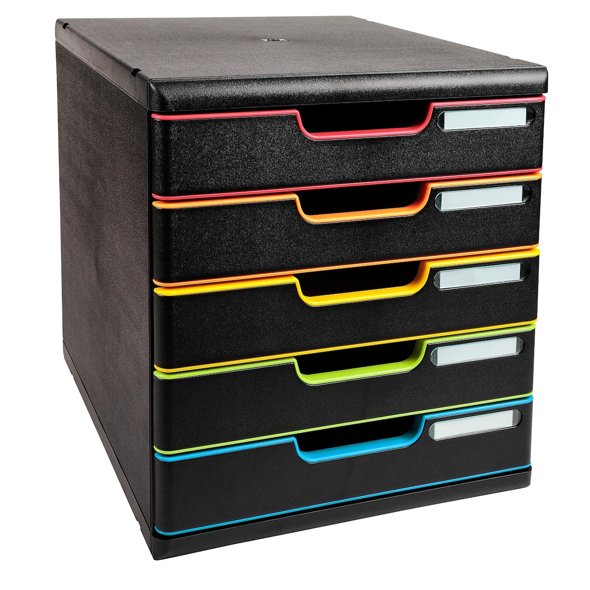 Exacompta 301914D 1x MODULO modulaire ladenbox met 5 gesloten laden voor A4+ documenten, Black Office, zwart-zwart-harlekijn