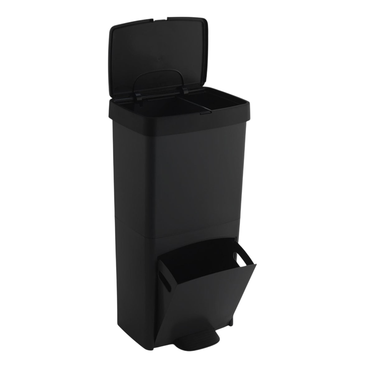 SP BERNER - Verticale afvalbak 70L met 2 compartimenten (40L + 30L) Zwart