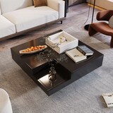 thumbnail of Merax Couchtisch, Hochglanz-Wohnzimmertisch, Beistelltisch mit abnehmbarer Aufbewahrungsbox, weiß und Schwarz, 72*72*30 cm, Mit LED-Lichteffekt