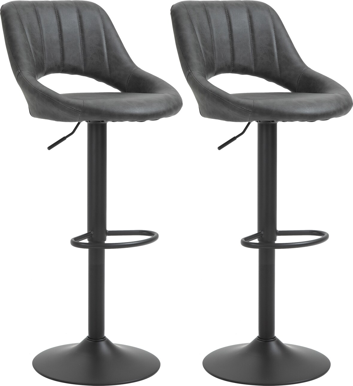Barhocker Set 2 Stück drehbar höhenverstellbar mit Fußstütze Metallfuß Grau 44x49x110 cm Kunstleder Vintage