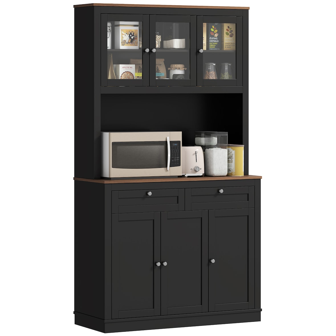 HOMCOM Credenza Cucina Alta con 4 Armadietti e 2 Cassetti Nero