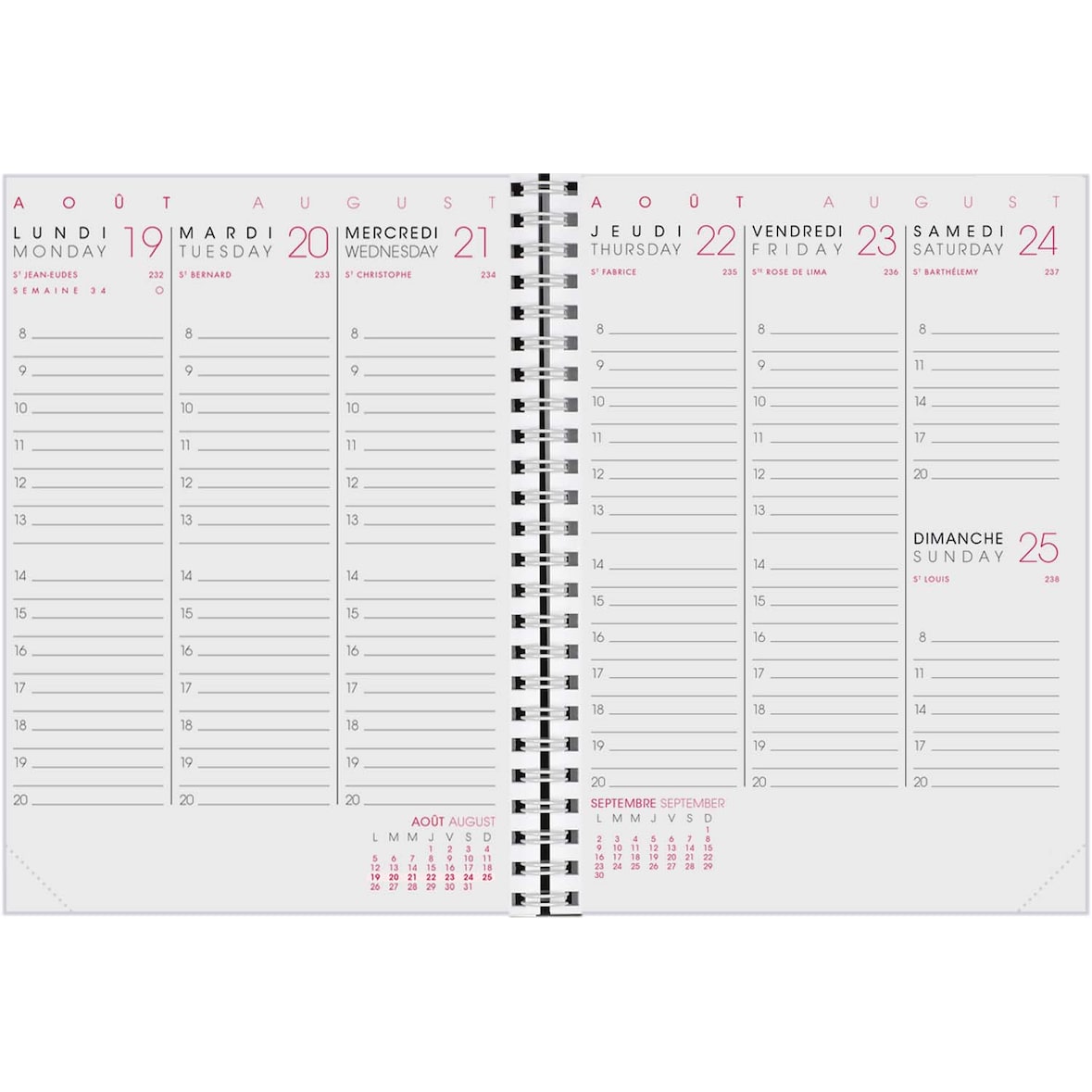 Agenda Moderne - Recharge Agenda 16 mois - Spiralé - 2025-2026 - AB SEM - Semainier Planning - Multilingue - septembre à décembre - 15x21 cm