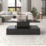 thumbnail of Merax Couchtisch, Tisch mit Schubladen, Hochglanzlackierung, Beistelltisch mit zwei Ablageebenen. Mit LED-Licht, Schwarz