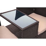 thumbnail of Poly-Rattan Sitzbank mit Tisch HWC-E24, Gartenbank Sitzgruppe Gartensofa, 132cm ~ braun, Kissen creme