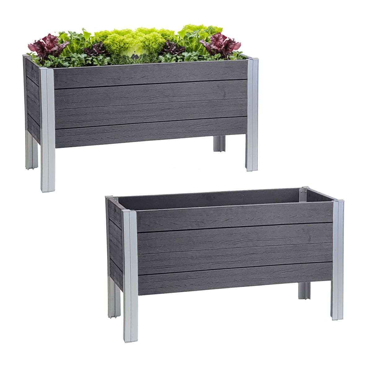 Hochbeet 98 x 40 x 59 cm 100 Liter Holzoptik robust witterungsbeständig grau