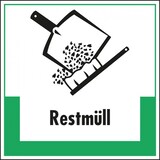 thumbnail of Aufkleber I Abfallkennzeichen Restmüll, mit Symbol und Text, Folie, selbstklebend, 200x200mm