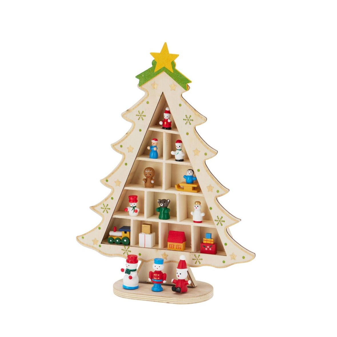 WellHome - Estatueta de árvore de Natal em MDF com decoração em cor natural, altura 29 cm.