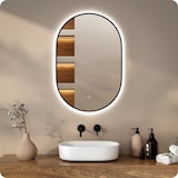 thumbnail of Mirlux Badkamerspiegel met LED Verlichting & Verwarming – Wandspiegel Ovaal – Anti Condens Douchespiegel - Zwart - 90x60CM