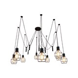 thumbnail of Pendelleuchte HWC-H85, Hängelampe Hängeleuchte, Industrial Metall höhenverstellbar schwarz ~ 9x Gitterlampenschirm