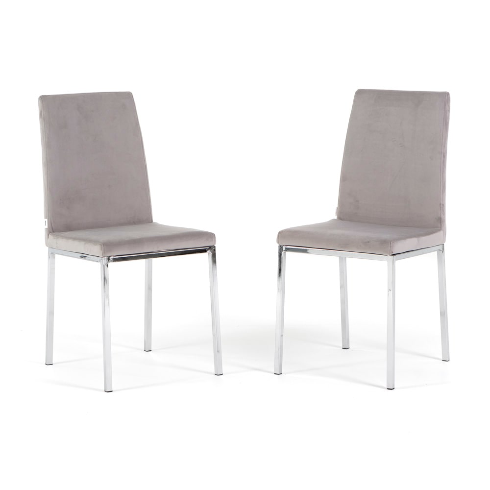 Set di 2 Sedie da interno in velluto, schienale alto, gambe in metallo, design elegante, per cucina, bar e ristoranti -Alma – Grigio chiaro/Argento